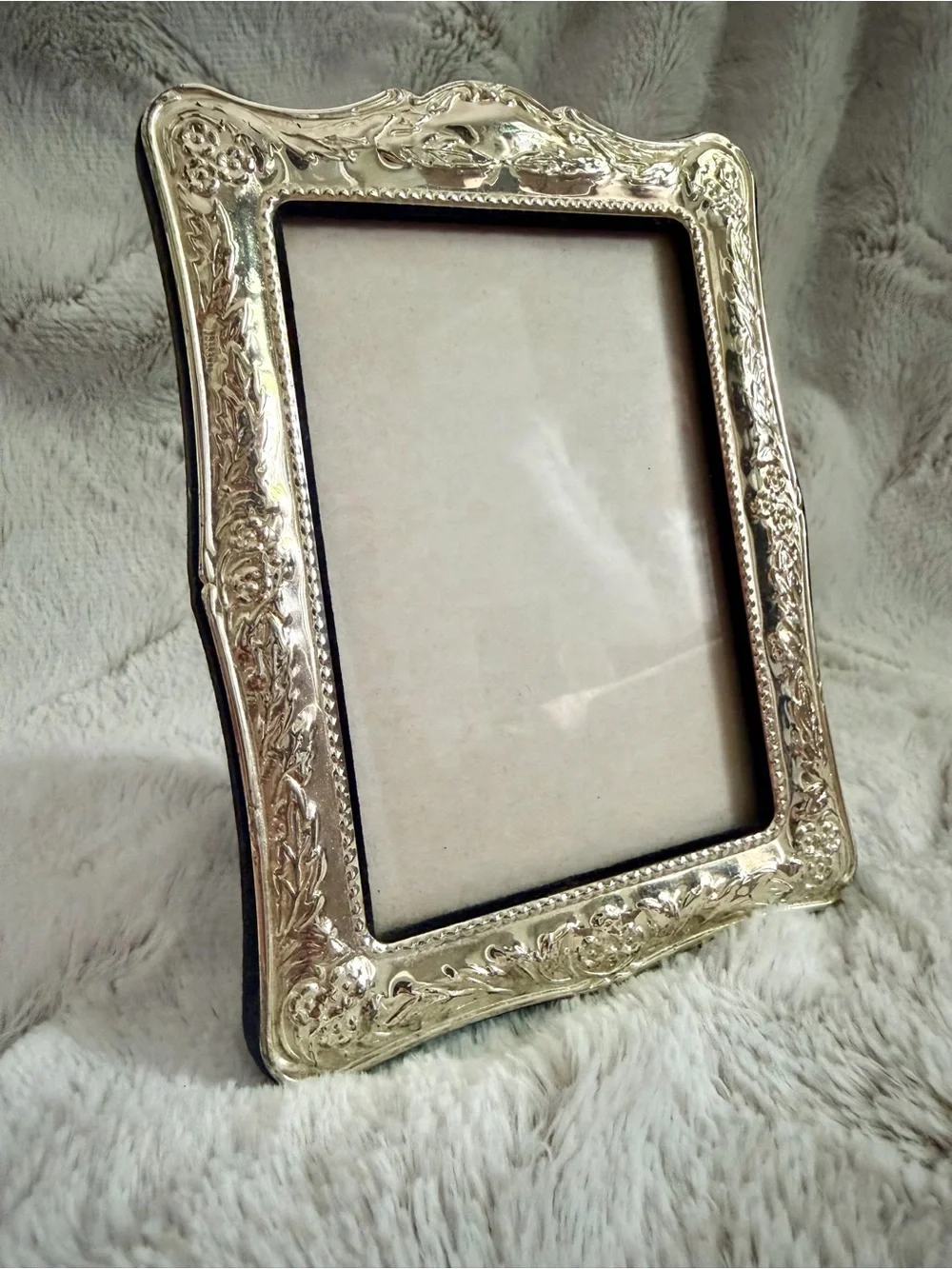 Fetco Silver Plated Brass Ornate Embossed Picture Frame 3.5x5”